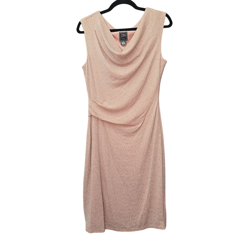JH Evenings Dress Womens 12 Pink Metallic Shimmer Sleeveless Cowl Neck Party